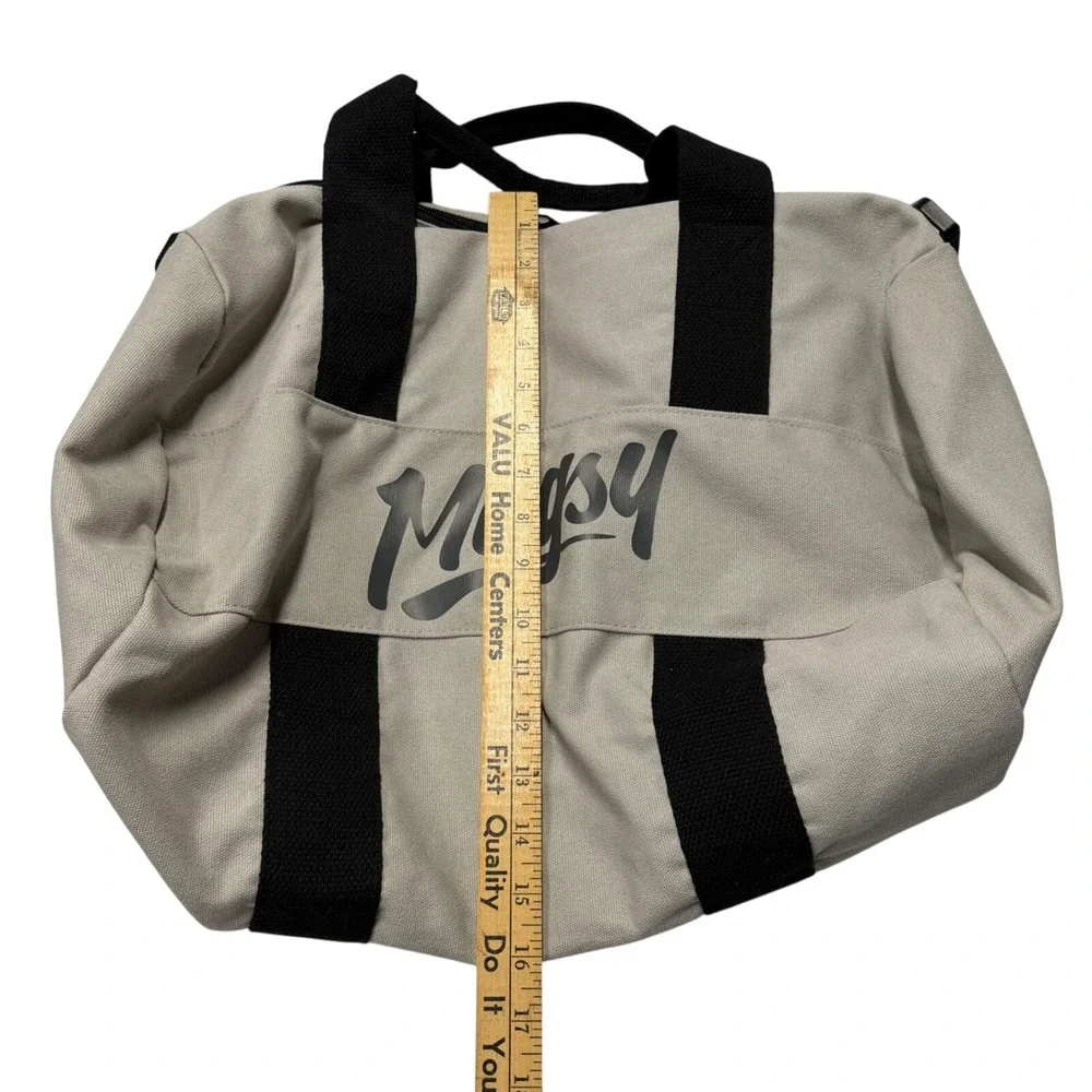 Mugsy Duffel Bag Canvas Beige Black Gym Weekender Logo Tote‎ Travel